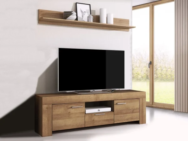 grand choix Mur TV-hifi SKYLINE 2 Portes 1 Tiroir Chêne Riviera 1