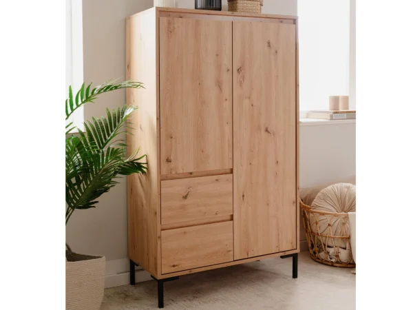 Commode Haute BONIFACIO 2 Portes 2 Tiroirs Chêne Artisan magasin pas cher 1
