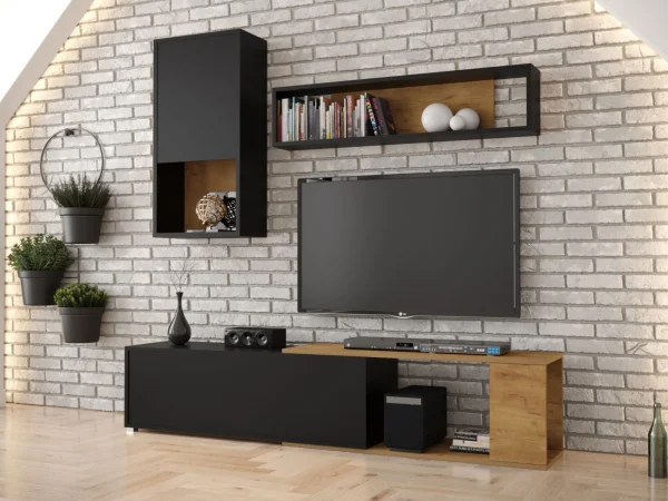 boutiqued pas cher Mur Tv-hifi KEO Droit Chêne Wotan/noir 1