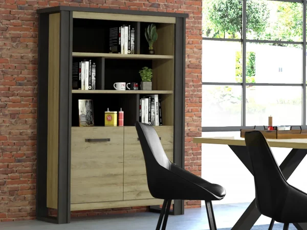 Satisfait ou Remboursé Bibliothèque DEXTER 2 Portes Chêne Limerick/anthracite 1