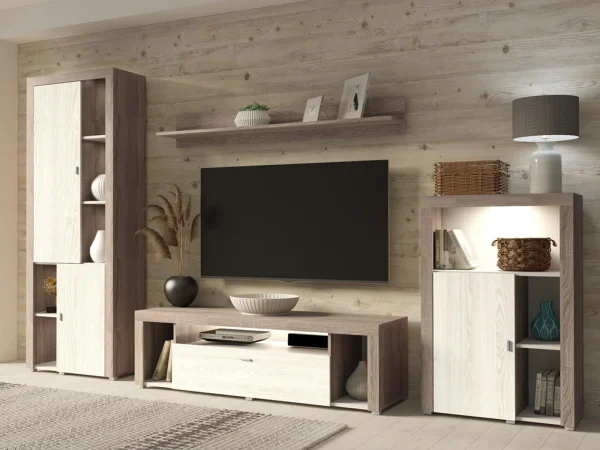 Mur Tv-hifi NILA 3 Portes 1 Tiroir Abattante Bouleau Cibiu/sonoma Truffé boutique pas cher 1