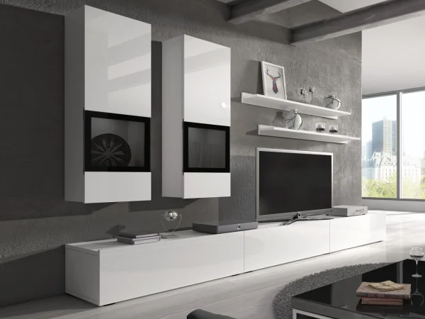 Mur Tv-hifi BABEL 5 Portes Blanc/blanc Laqué Sans Led vente pas cher 1