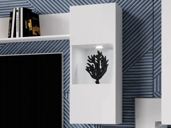 Armoire Murale HELA 1 Porte Vitrée Blanc Brillant Sans Led REMISE allant 1