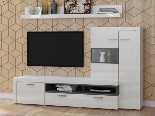 REMISE allant Mur Tv-hifi CARLOS II 4 Portes Blanc/blanc Brillant 1