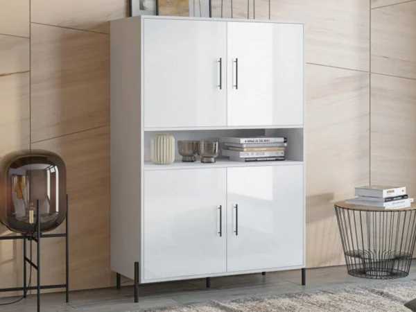 Armoire RUMA 4 Portes Blanc/blanc Brillant Top ventes 1