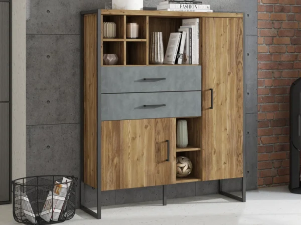 nouvelle saison Commode Haute MODECO 2 Portes 2 Tiroirs Appenzeller/matera Clair 1