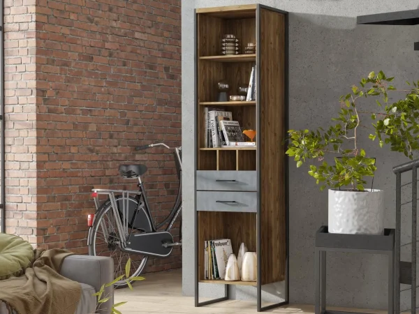 luxe soldes Bibliothèque MODECO 2 Tiroirs 7 Niches Appenzeller/matera Clair 1