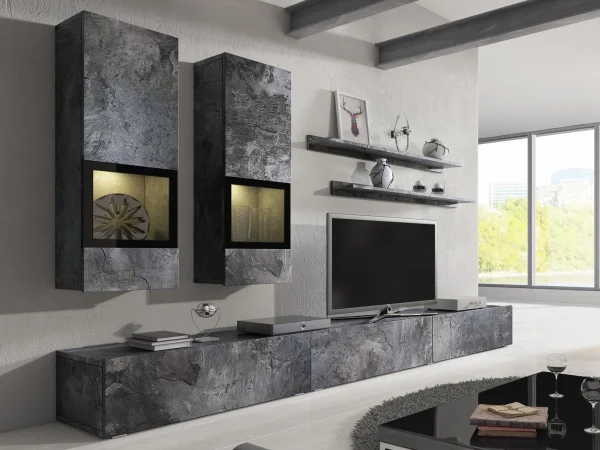 Mur Tv-hifi BABEL 5 Portes Ardoise Colorée Sans Led magasin en ligne france 1