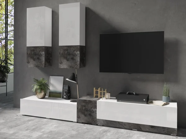 Retour gratuit en magasin. Mur Tv-hifi POWAR 5 Portes Blanc/ardoise 1