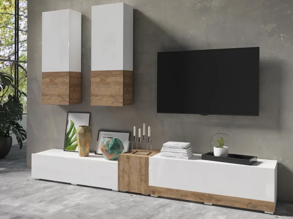 grande surprise Mur Tv-hifi POWAR 5 Portes Blanc/chêne Sandal 1
