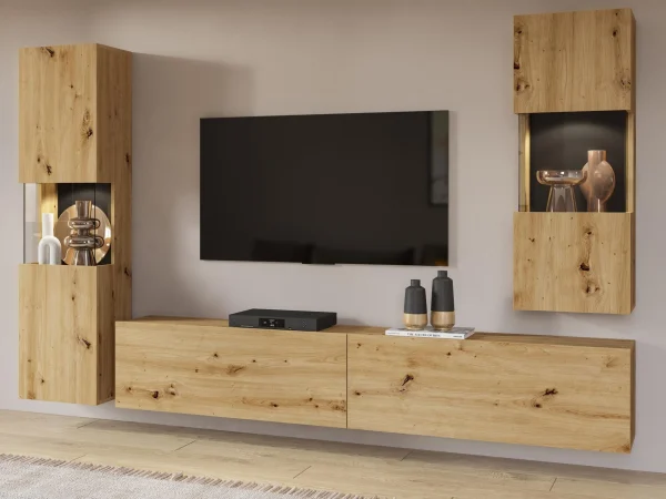 grossiste en ligne Mur Tv-hifi AVATAR 4 Portes Chêne Artisan Avec Led 1