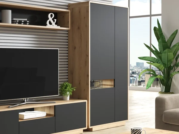 Armoire ASTER 3 Portes Noir Mat/chêne Taurus boutique pas cher 1