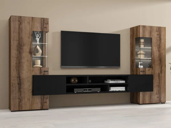 à prix très bas Mur Tv-hifi KODI 4 Portes Chêne Monastère/noir 1