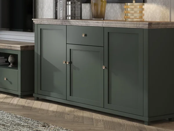 Commode EVOCO 3 Portes 1 Tiroir Chêne Ribbec/vert Top ventes 1