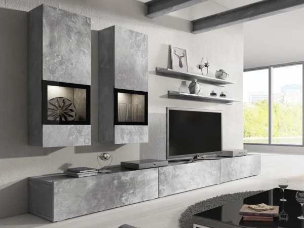 Mur Tv-hifi BABEL 5 Portes Béton Sans Led haute qualité 1