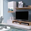 Mur Tv-hifi ROXANE 3 Portes Blanc/chêne Doré Avec Led mode tendance 8