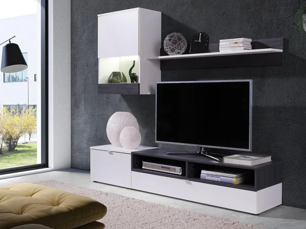 meilleur cadeau Mur Tv-hifi ROXANE 3 Portes Blanc/pin Foncé Sans Led 1