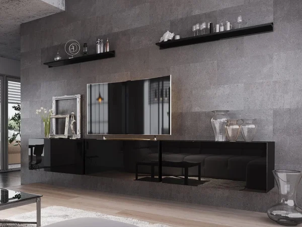Mur Tv-hifi BOGDAN 3 Portes Noir/noir Brillant marque pas cher 1