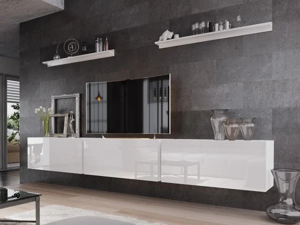 Mur Tv-hifi BOGDAN 3 Portes Blanc/blanc Brillant Nouvelle tendance 1