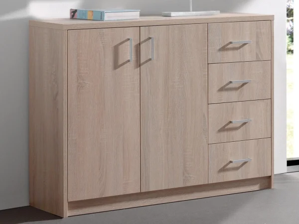 en solde Commode ESPACITO 2 Portes 4 Tiroirs Chêne Sonoma 1