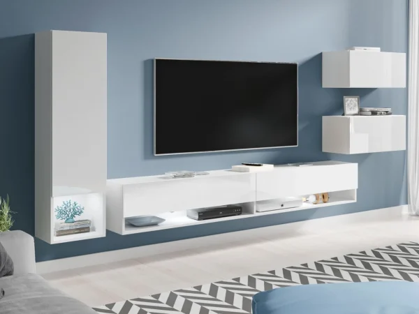 Mur TV AMOS 5 Portes Blanc/blanc Brillant Large choix en ligne 1