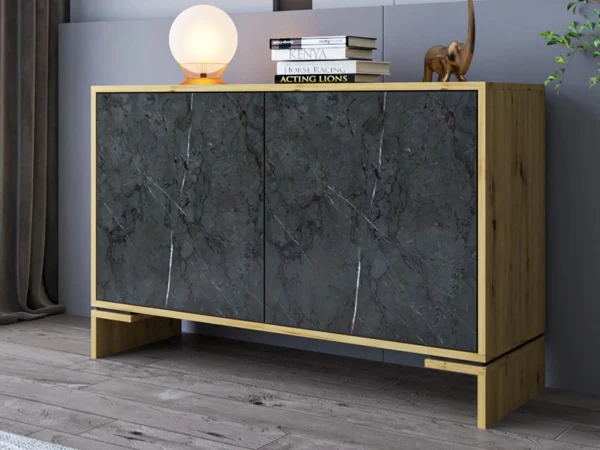 Boutique Commode PORETO 2 Portes Chêne Artisan/gris Pierre 1