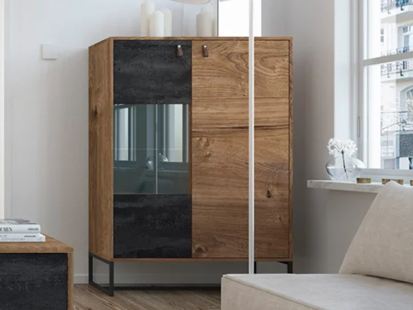 vente luxe pas cher Armoire DARKO 2 Portes Chêne Ribbec/noir Sans Led 1