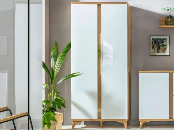 solde en ligne Armoire FIONA 2 Portes Blanc Brillant/chêne Riviera 1