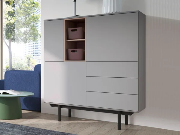 Commode INOXO 3 Portes 3 Tiroirs Gris Clair/chêne Jackson Nouveau 1