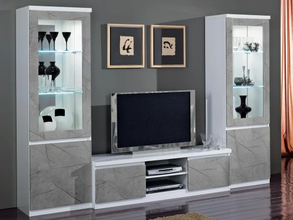 Mur Tv-hifi ROMEO Marbre/blanc Avec Led Neuve avec étiquette 1