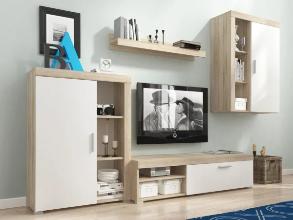 marque pas cher en ligne Mur TV OLIVIA 3 Portes Sonoma/blanc 1