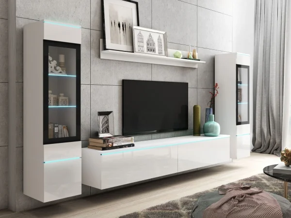 Mur Tv-hifi VITTORIO 6 Portes Blanc Brillant Avec Led Achat 1