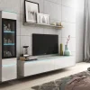Mur Tv-hifi VITTORIO 4 Portes Béton/blanc Brillant Sans Led ﻿soldes 11
