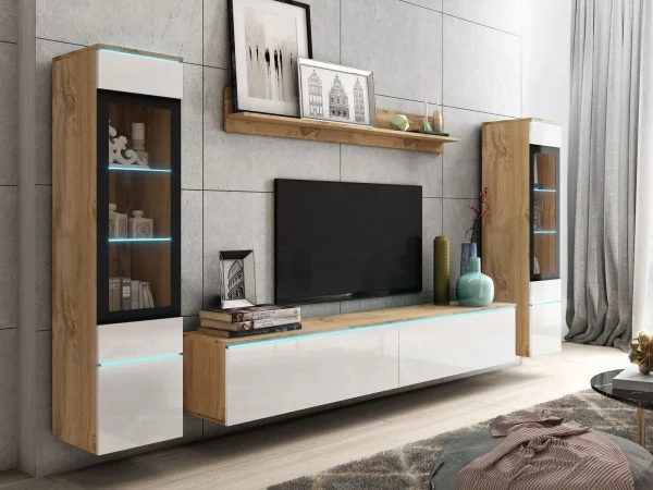 Satisfait ou Remboursé Mur Tv-hifi VITTORIO 6 Portes Chêne Wotan/blanc Brillant Sans Led 1
