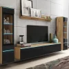 à prix très bas Mur Tv-hifi VITTORIO 6 Portes Chêne Wotan/noir Brillant Avec Led 14