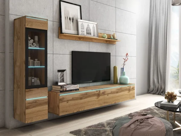 Mur Tv-hifi VITTORIO 4 Portes Chêne Wotan Avec Led excellents soldes 1