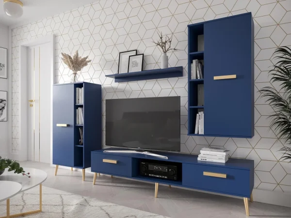 Retour Gratuit Mur Tv-hifi MODESTE 4 Portes Bleu Foncé 1
