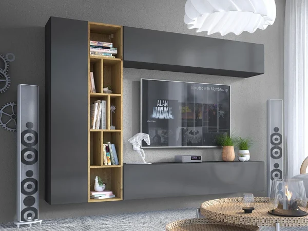 Mur Tv-hifi KONATE 3 Portes Gris/chêne Artisan grossiste en ligne 1
