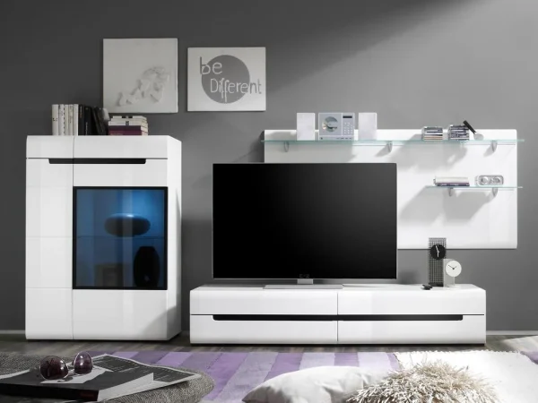 vente pas cher Mur Tv-hifi 03 HERCULE Blanc/blanc Laqué Sans Led 1