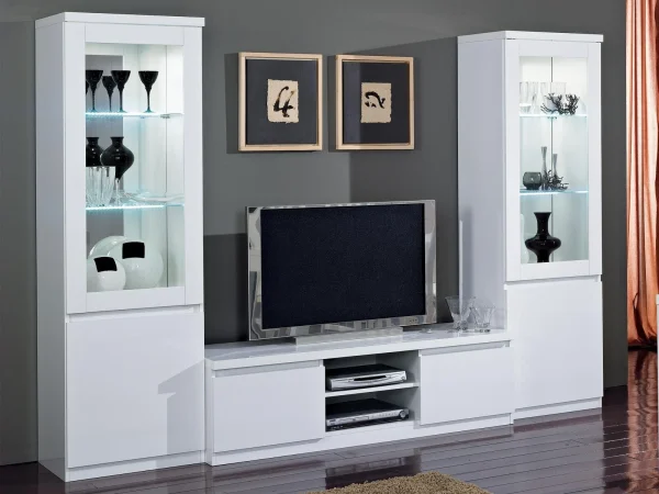 en solde Mur Tv-hifi ROMEO Blanc Laqué Avec Led 1