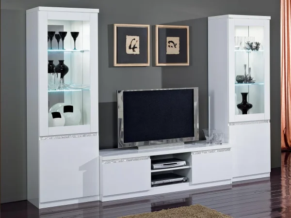 prix pas cher Mur Tv-hifi REBECCA Blanc Laqué Avec Led 1