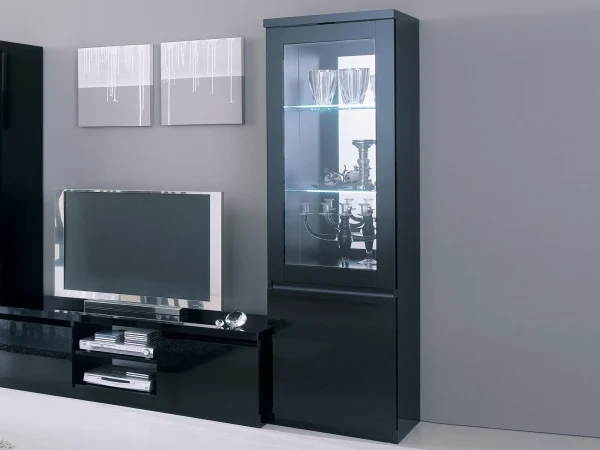 Vitrine ROMEO 2 Portes Noir Laque Avec Led boutique en ligne 1