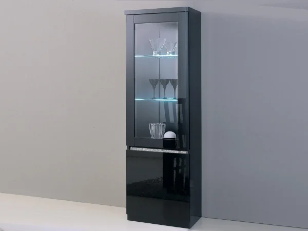 Vitrine REBECCA 2 Portes Noir Laque Avec Led livraison la plus rapide 1