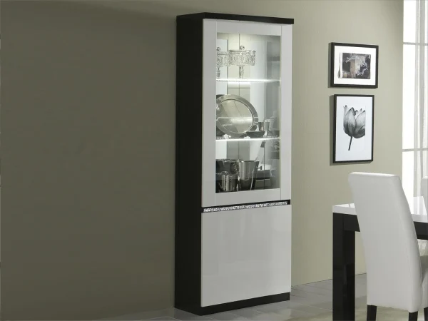 Nouvelle tendance Vitrine REBECCA 2 Portes Noir Laque/blanc Laque Avec Led 1