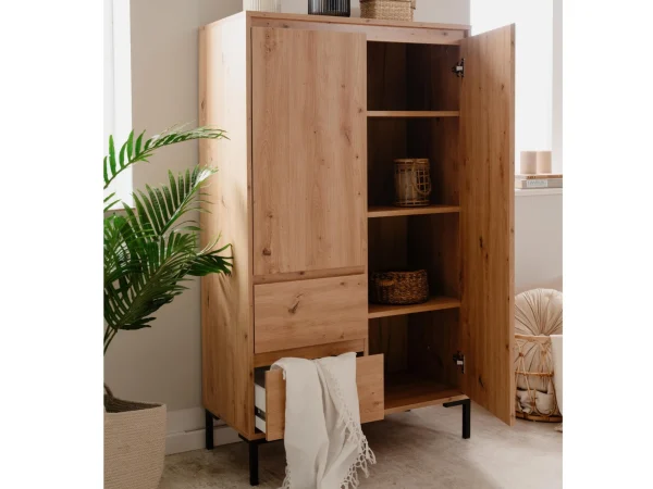 Commode Haute BONIFACIO 2 Portes 2 Tiroirs Chêne Artisan magasin pas cher 3