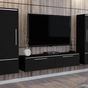 boutique paris Mur-tv AMBROSA 4 Portes Noir Mat Avec Led 11