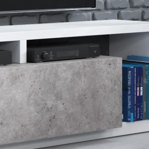 en ligne Mur Tv-hifi BOTSWANA 2 Tiroirs 2 Niches Blanc/béton 12