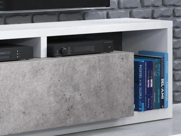 en ligne Mur Tv-hifi BOTSWANA 2 Tiroirs 2 Niches Blanc/béton 4
