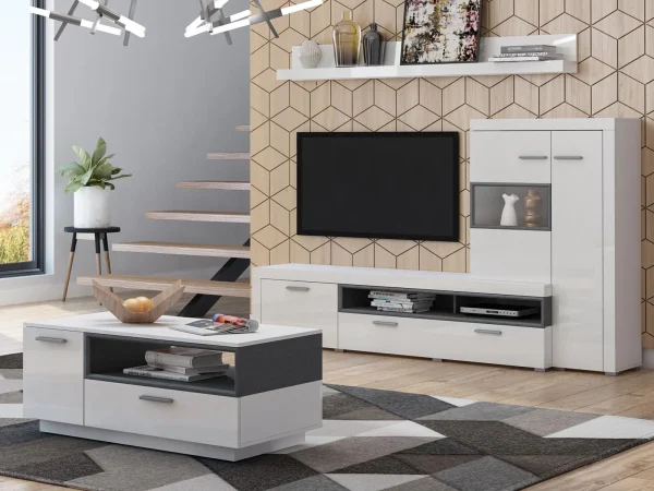 REMISE allant Mur Tv-hifi CARLOS II 4 Portes Blanc/blanc Brillant 3