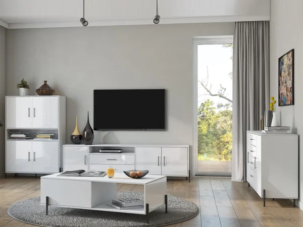 Armoire RUMA 4 Portes Blanc/blanc Brillant Top ventes 3